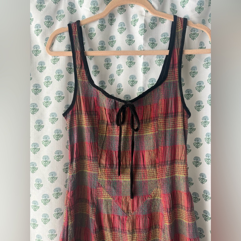 Free People Plaid Sleeveless Dress with Velvet Bow Accent - Picture 4 of 5